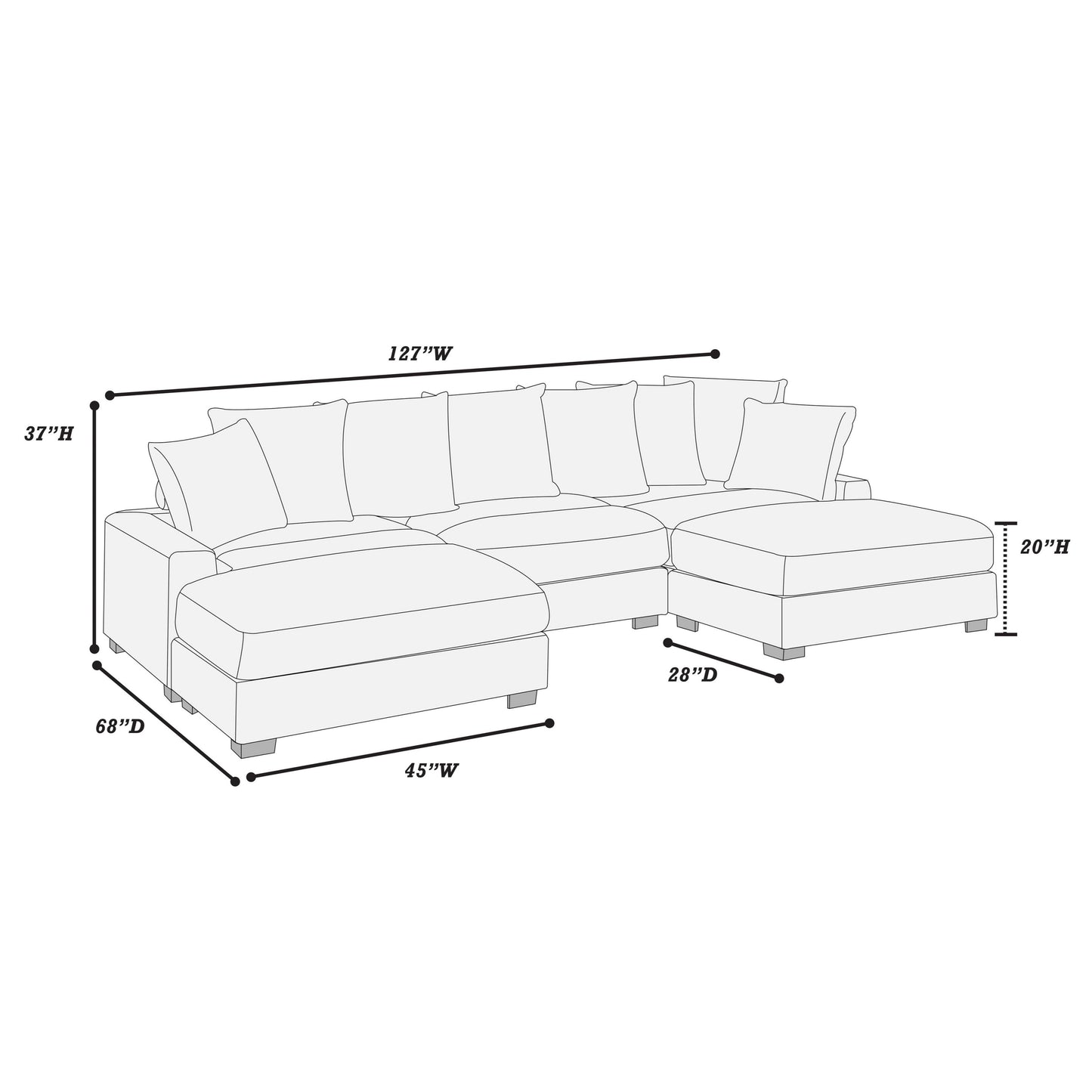 Thackeray 5-Piece Modular Sectional Set – Dark Gray Corduroy Sofa – view 11