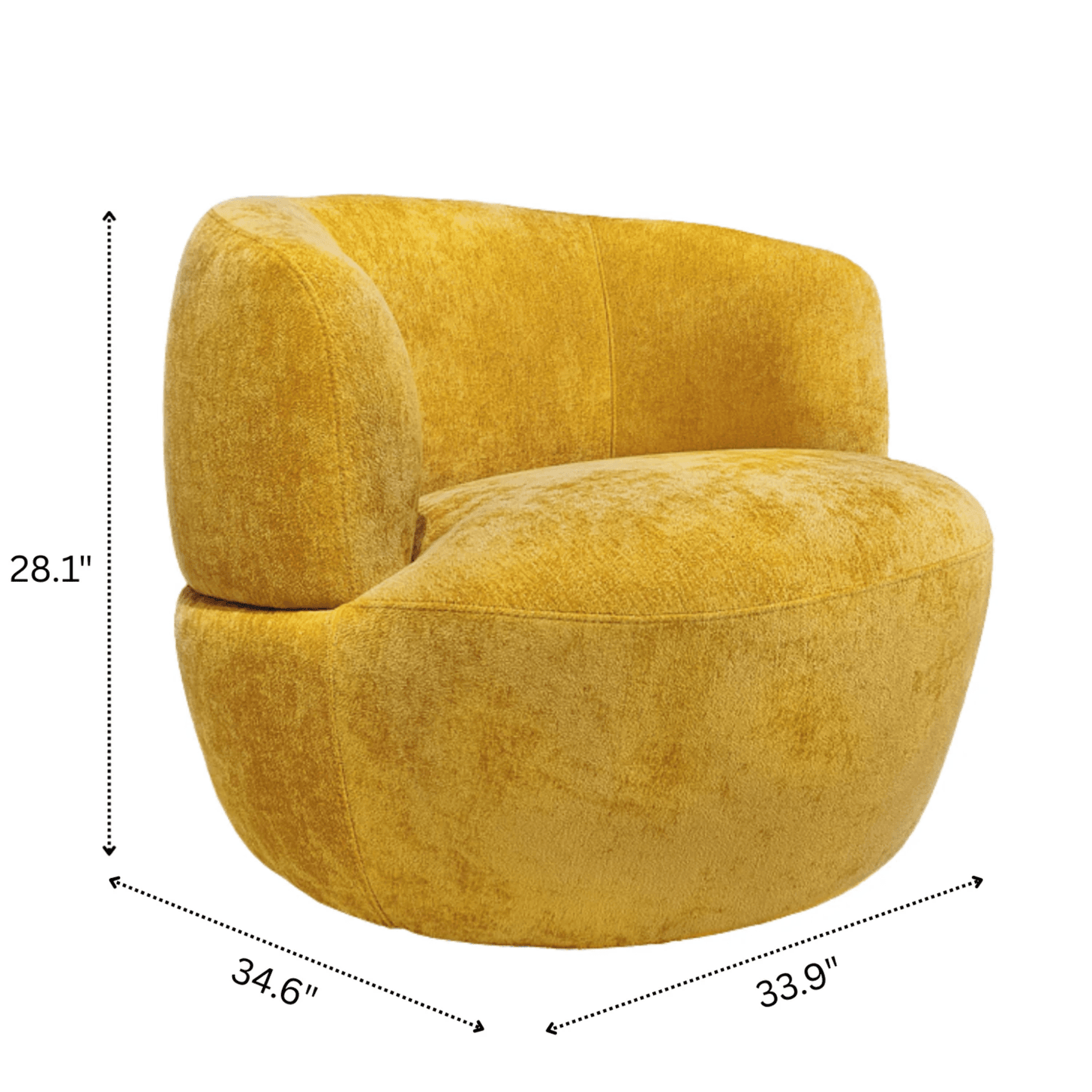 Thornton Chenille Swivel Chair – Barrel Swivel Accent Chair (Gold or Sand) in soft yellow upholstery.