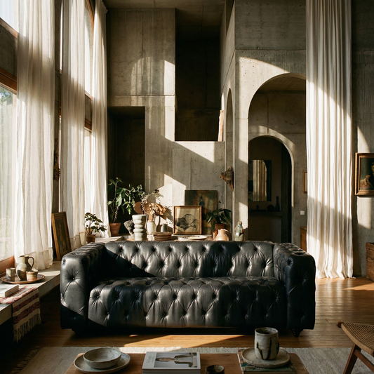 Tufted PU Leather Sofa – 83.5” Modern 3-Seat Sofa with Wood Legs (Black)