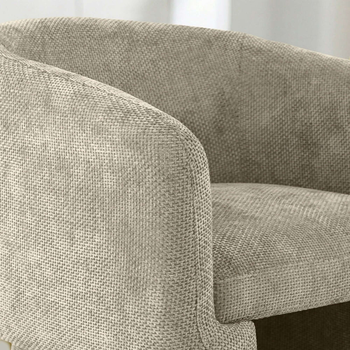 Wichita Chenille Lounge Chair – Modern Curved Accent Chair (Brown or Gold) close-up view of soft chenille fabric.