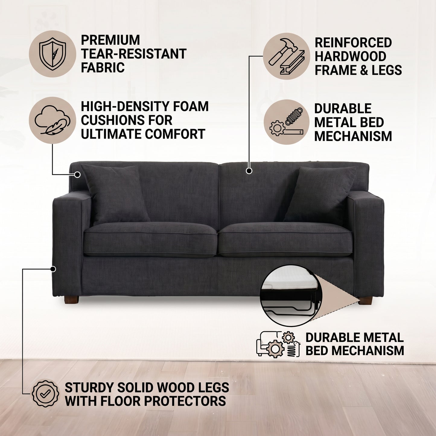 Winnie Grey Fabric Sleeper Sofa – 76" Pull-Out Loveseat Sofa Bed – view 10