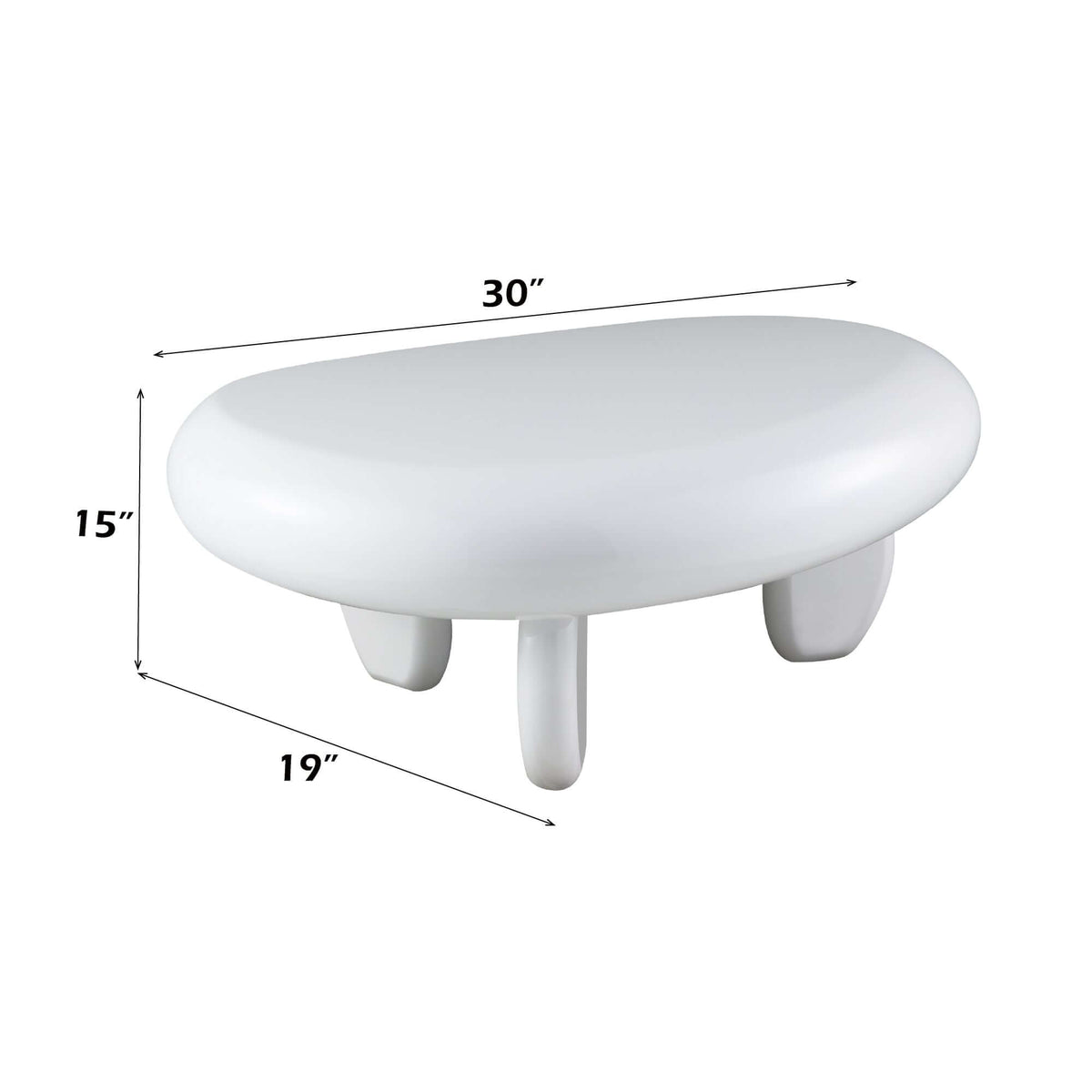 Wylie White High Gloss End Table dimensions 30x19x15 inches, showcasing its sleek, modern design.