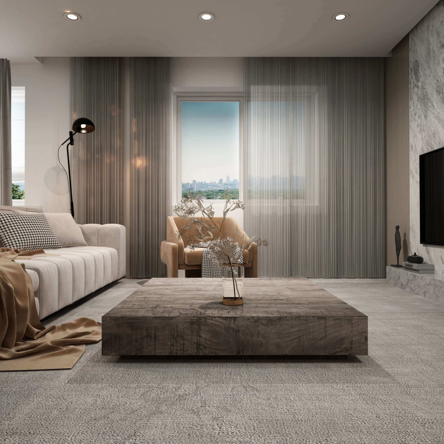 Charcoal Finish Solid Wood Low Profile Square Coffee Table 47" - Revel Sofa