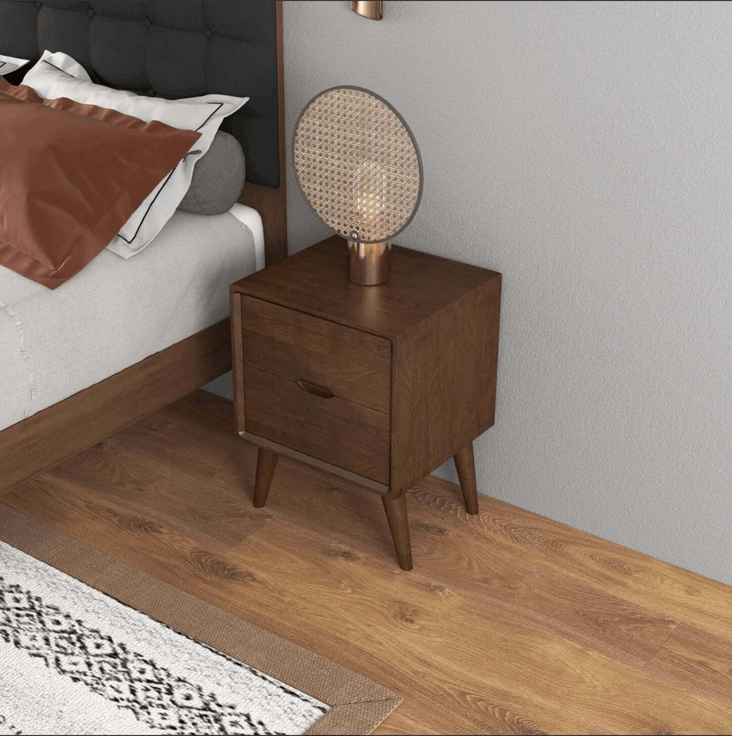 Alexandra MCM Styled Solid Wood Nightstand with 2 Drawers - Revel Sofa