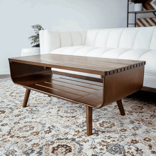Alice Solid Wood 2 Tier Coffee Table in Walnut 44” - Revel Sofa
