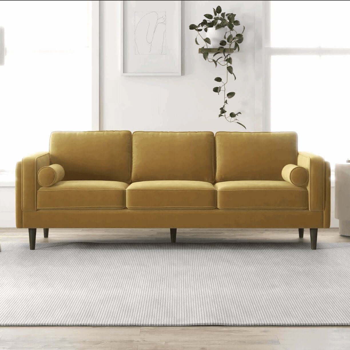 Amber MCM Styled Velvet Sofa Couch 86" - Revel Sofa