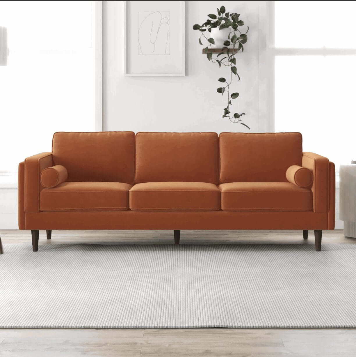 Amber MCM Styled Velvet Sofa Couch 86" - Revel Sofa