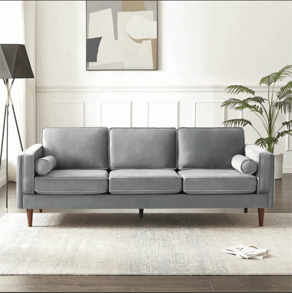 Amber MCM Styled Velvet Sofa Couch 86" - Revel Sofa