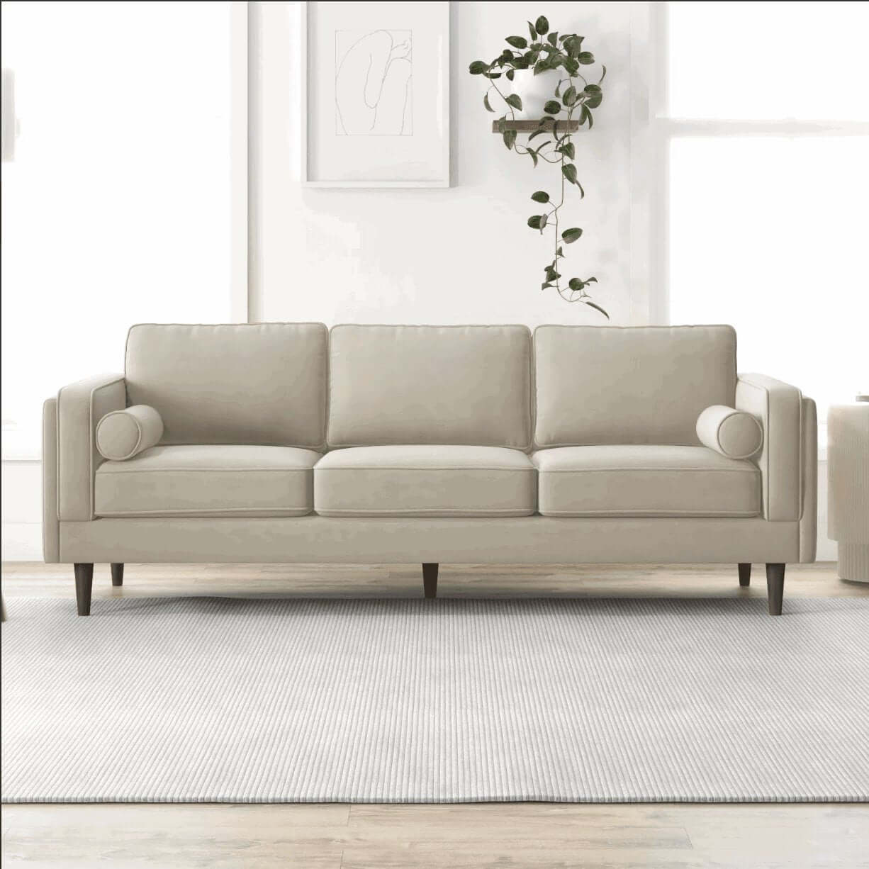 Amber MCM Styled Velvet Sofa Couch 86" - Revel Sofa