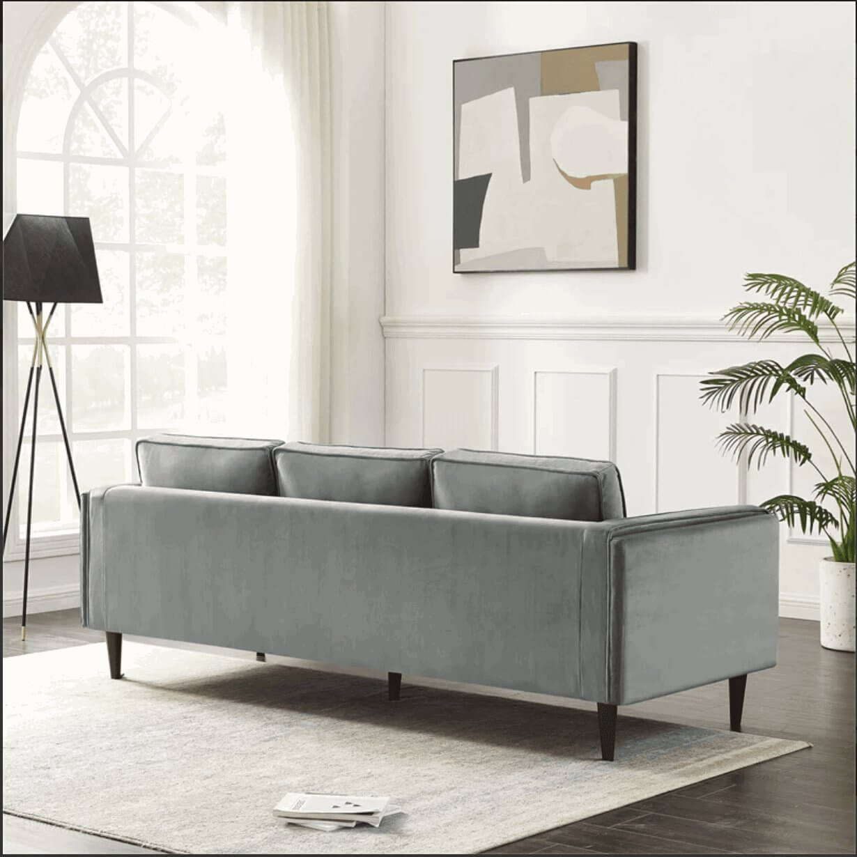 Amber MCM Styled Velvet Sofa Couch 86" - Revel Sofa