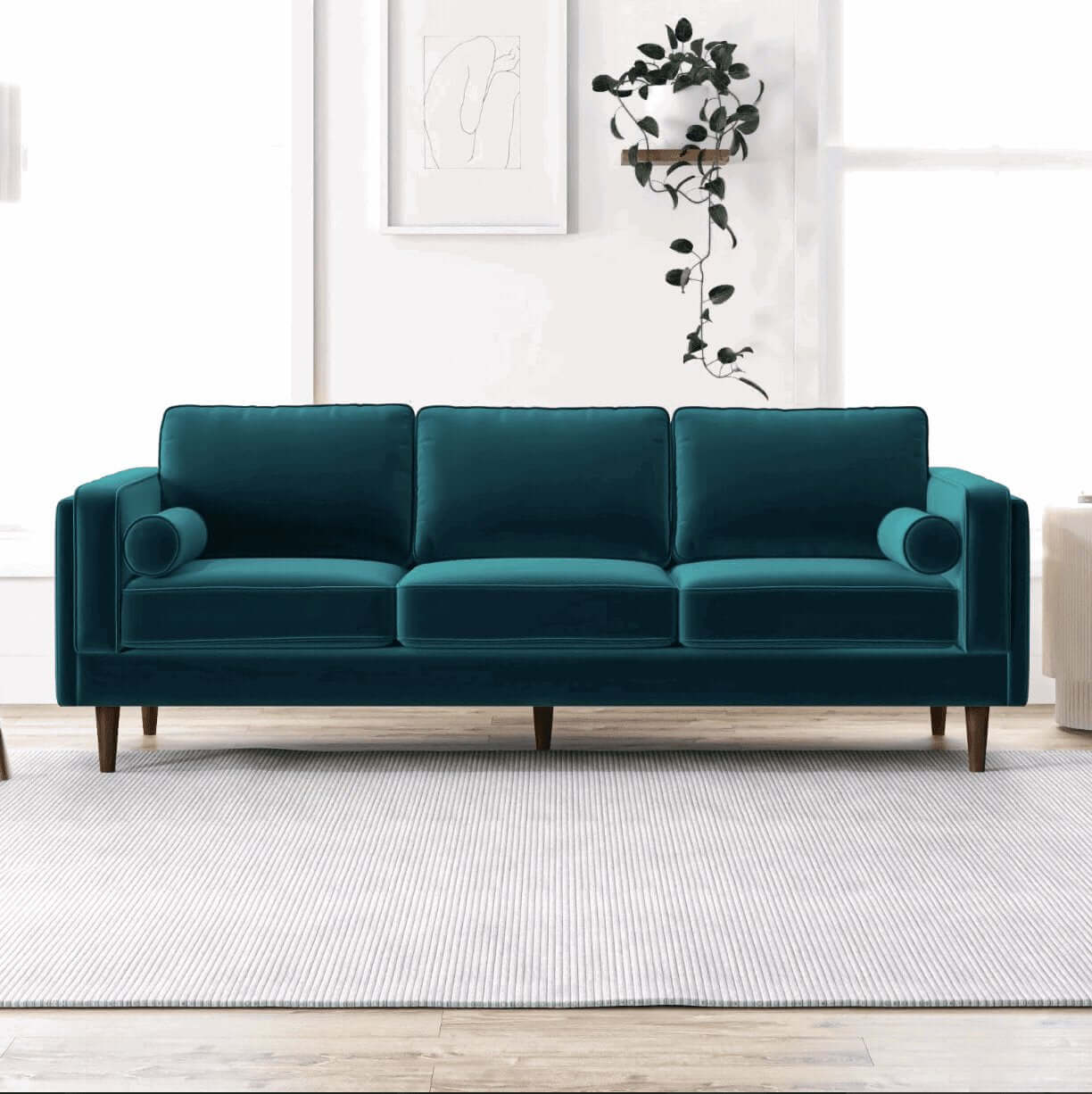 Amber MCM Styled Velvet Sofa Couch 86" - Revel Sofa