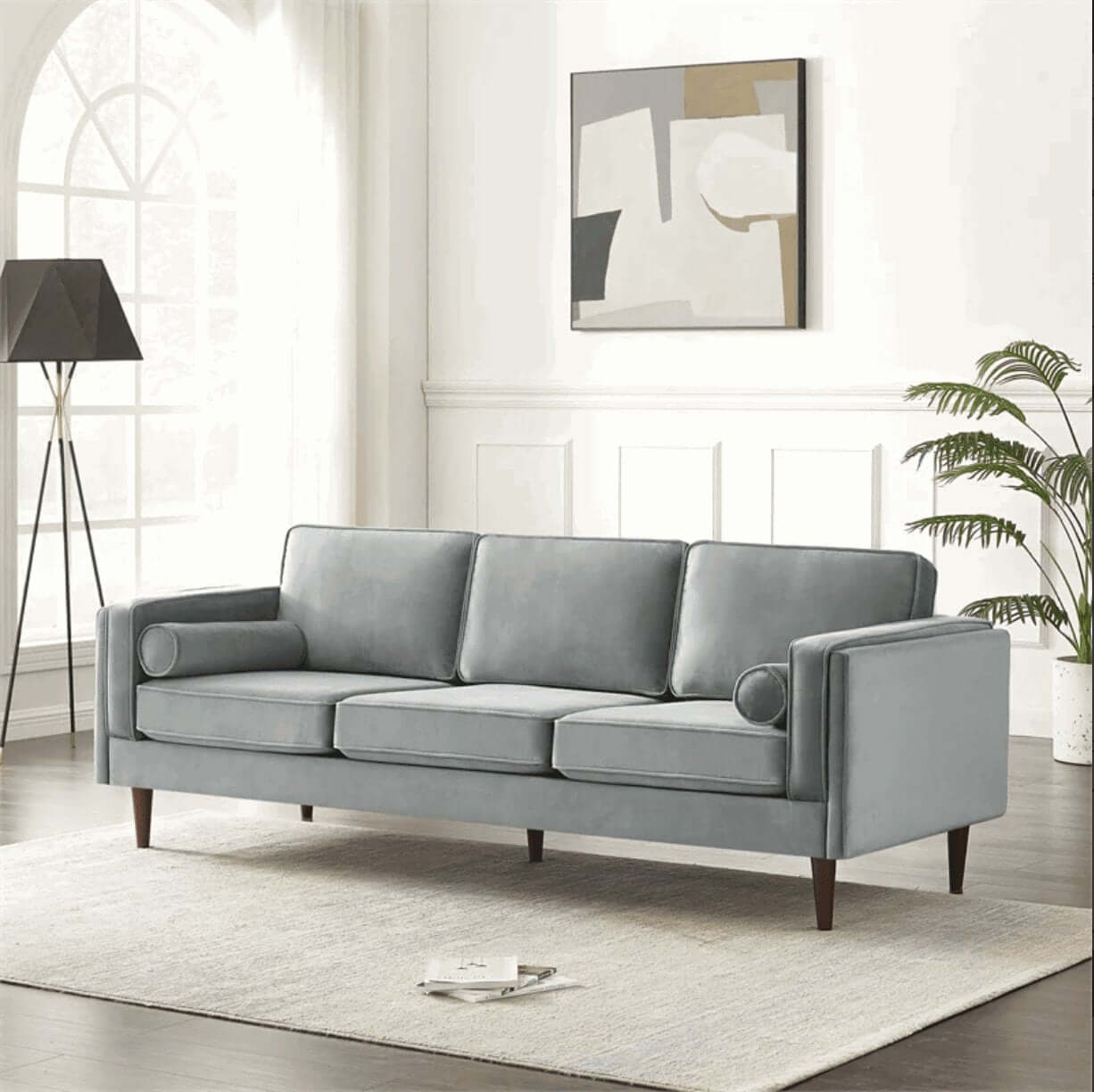 Amber MCM Styled Velvet Sofa Couch 86" - Revel Sofa