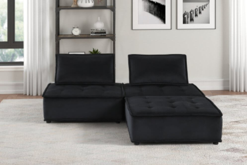Anna Velvet Modular Sectional Sofa in Gray or Black, Fully Customizable - Revel Sofa