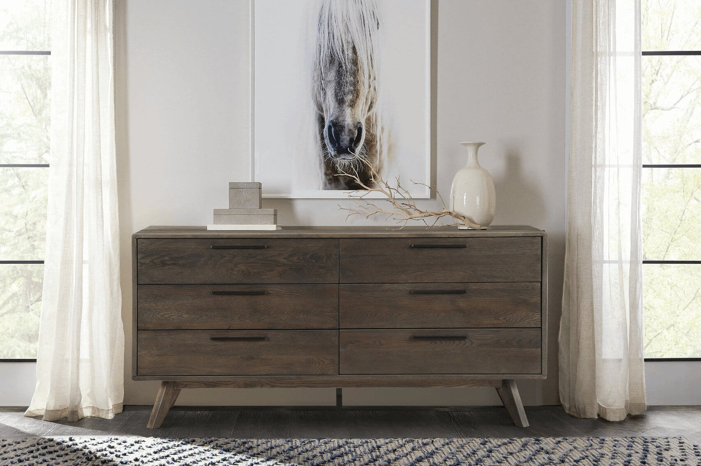 Astoria MCM Solid Oak Wood Dresser 6 Drawers - Revel Sofa