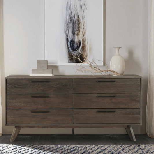 Astoria MCM Solid Oak Wood Dresser 6 Drawers - Revel Sofa