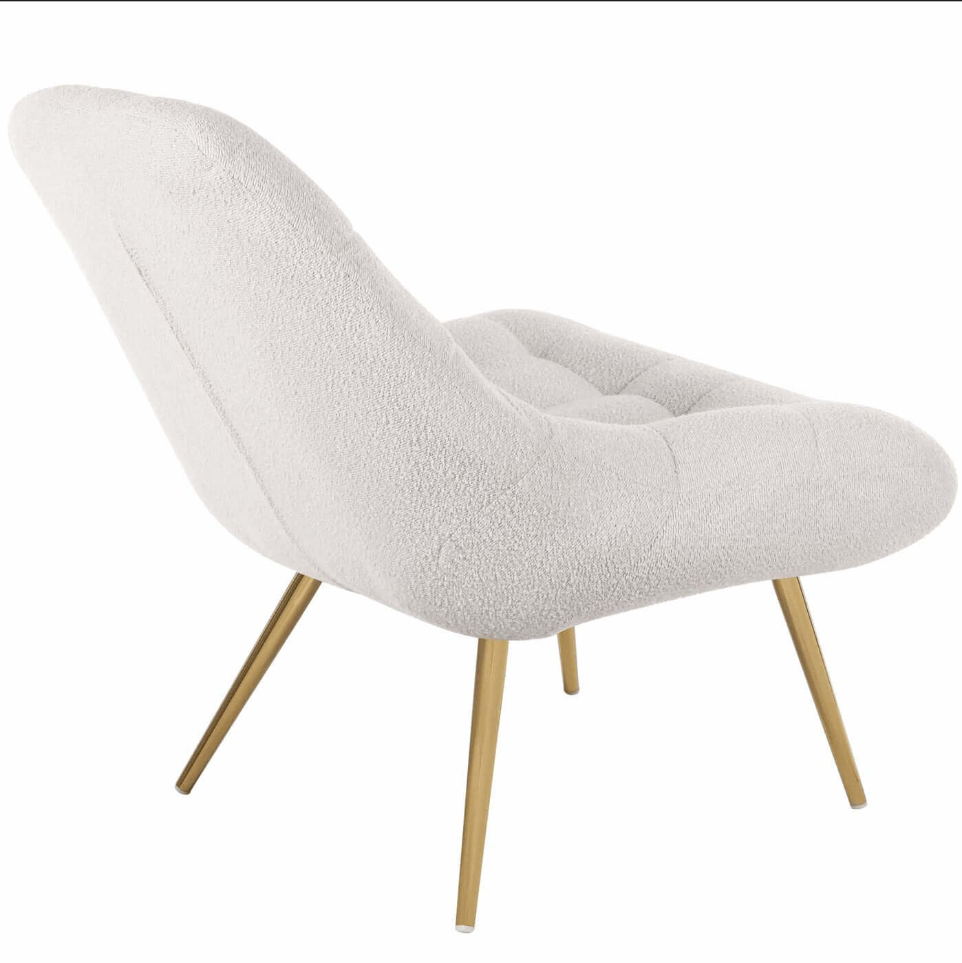 Aubrey Tufted Boucle Lounge Chair – Modern Armless Accent Chair (2 Colors) in soft boucle fabric with gold legs.