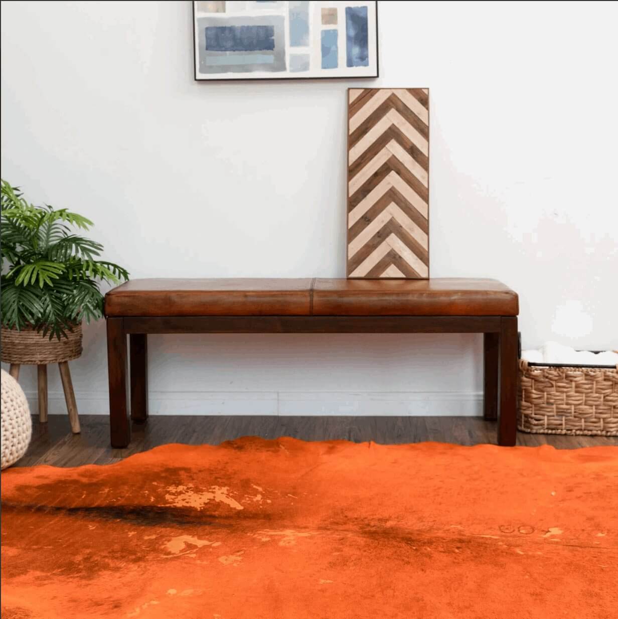 Austin MCM Genuine Leather Bench - Revel Sofa