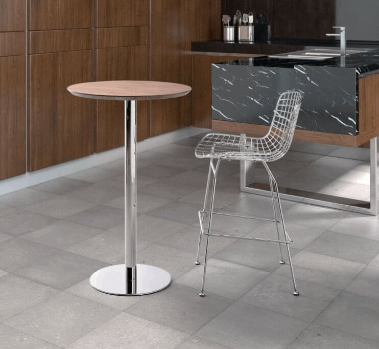 Bergen Bar Stainless Steel Base Walnut Round Table Top - Revel Sofa