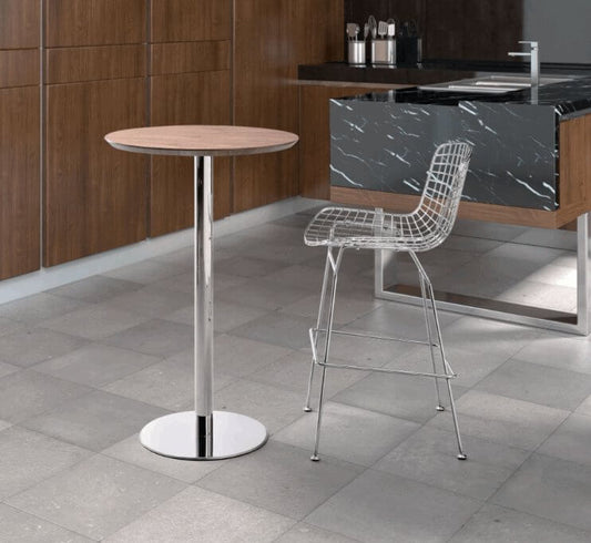 Bergen Bar Stainless Steel Base Walnut Round Table Top - Revel Sofa