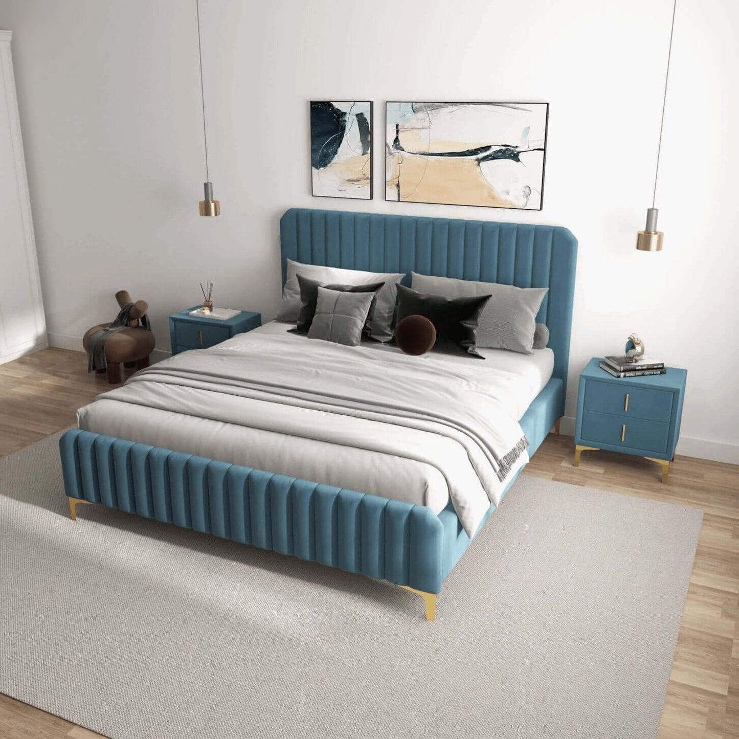 Bethany Velvet Upholstered Channel Tufted Platform Bed - Revel Sofa
