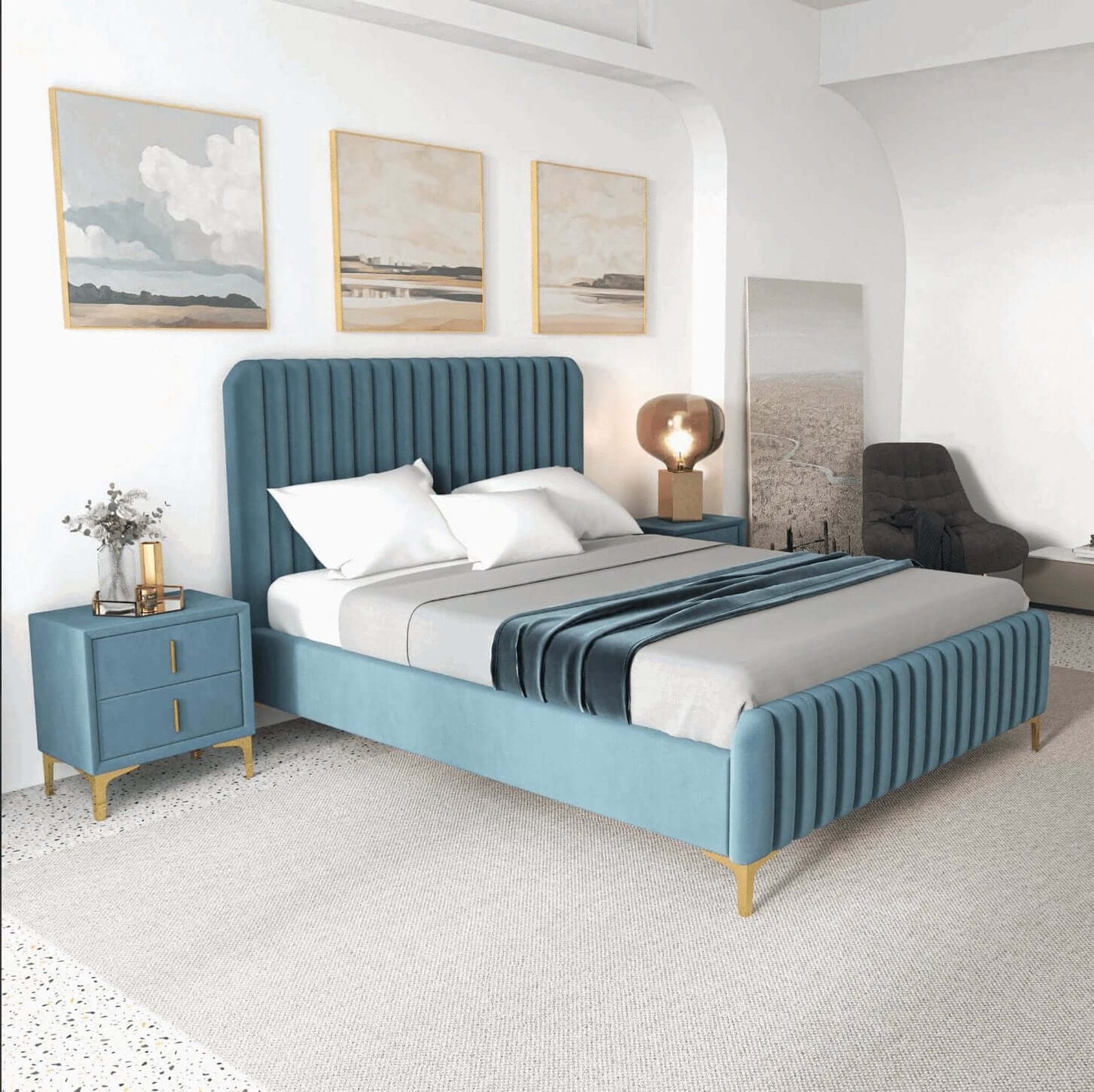 Bethany Velvet Upholstered Channel Tufted Platform Bed - Revel Sofa
