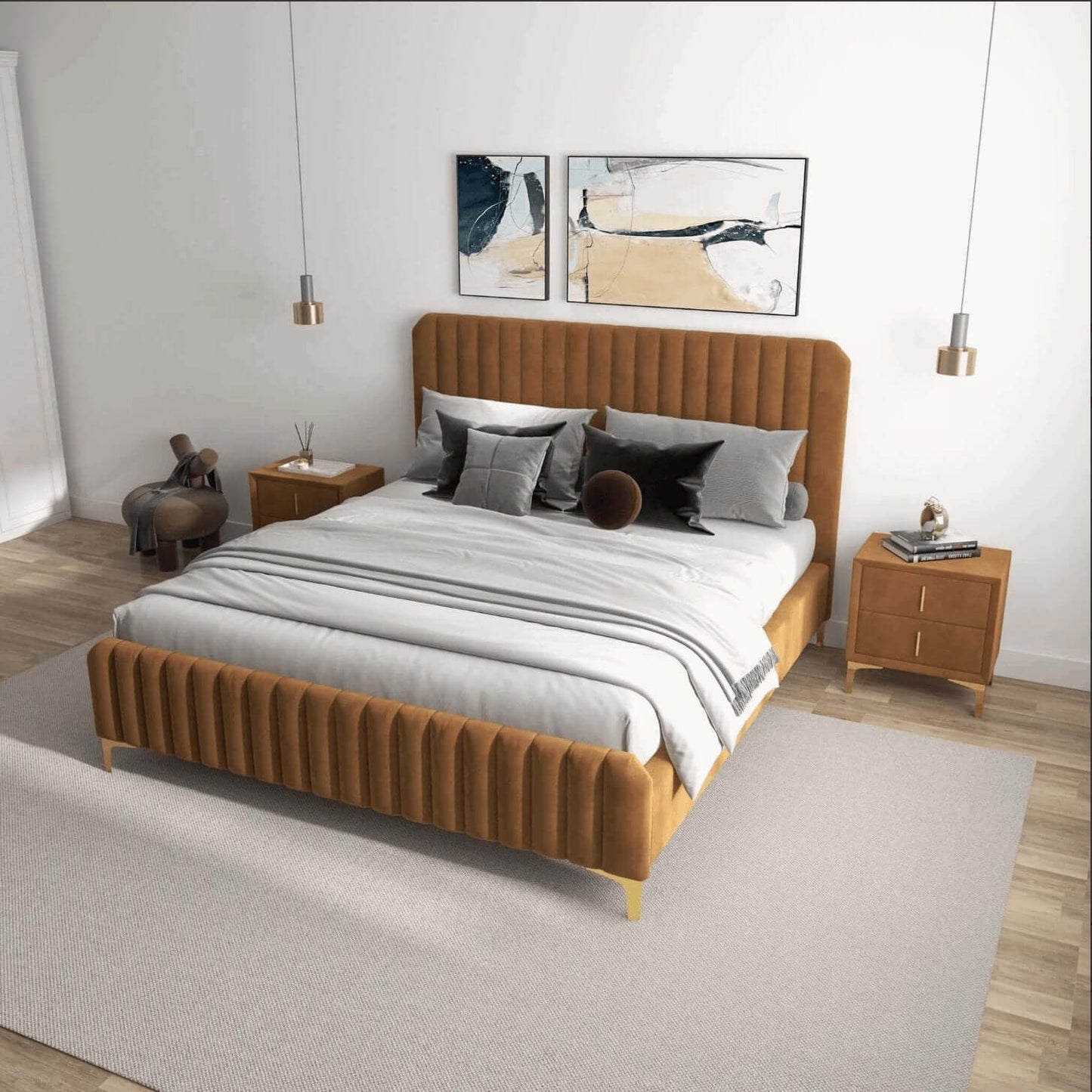 Bethany Velvet Upholstered Channel Tufted Platform Bed - Revel Sofa