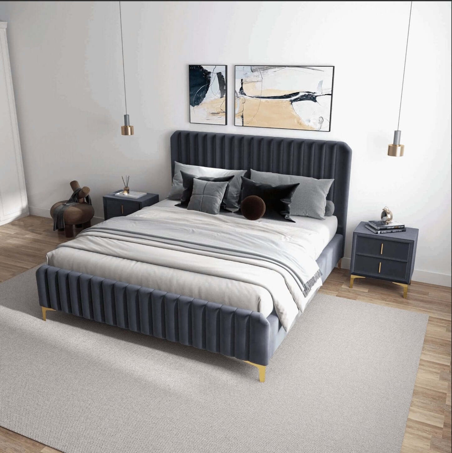 Bethany Velvet Upholstered Channel Tufted Platform Bed - Revel Sofa