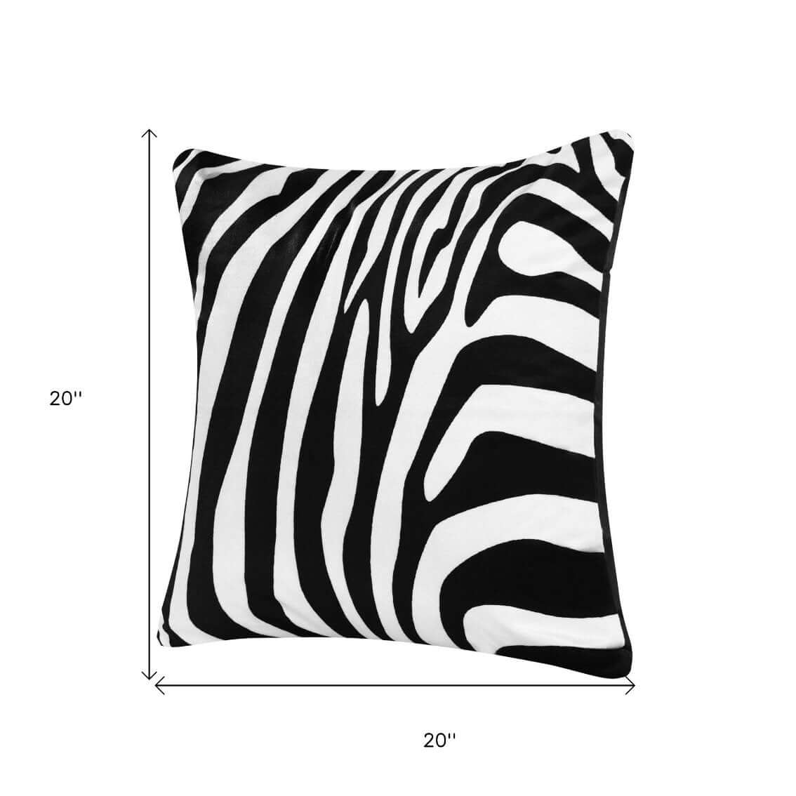 Black And White Polyester Zebra Print Zippered Throw Pillow 20"x20"