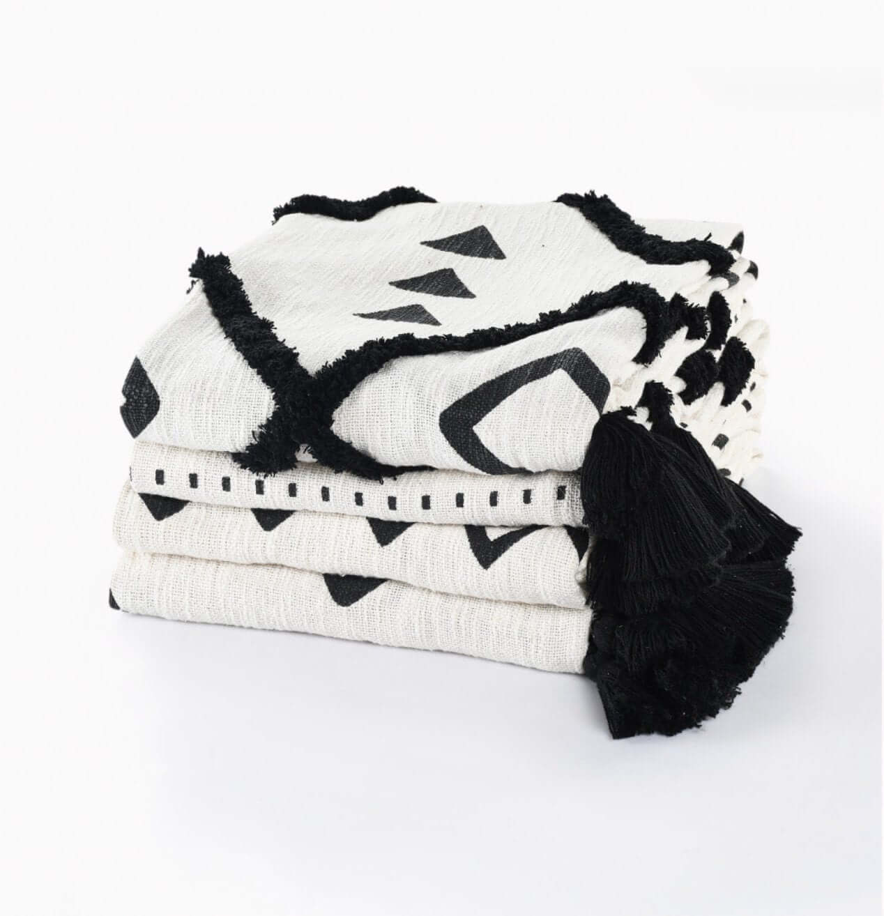 Black And White Woven Cotton Geometric Throw Blanket - Revel Sofa