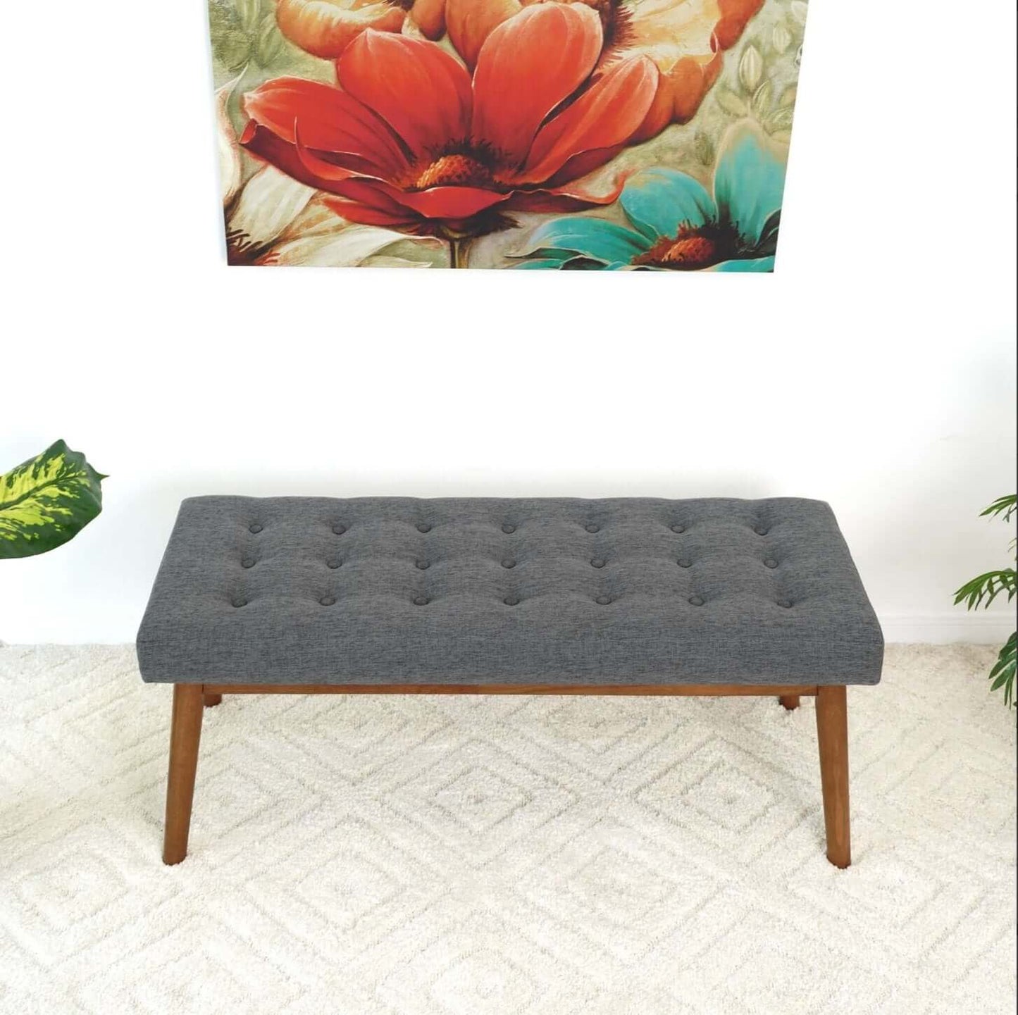 Delilah MCM Tufted Upholstered Fabric Bench - Revel Sofa