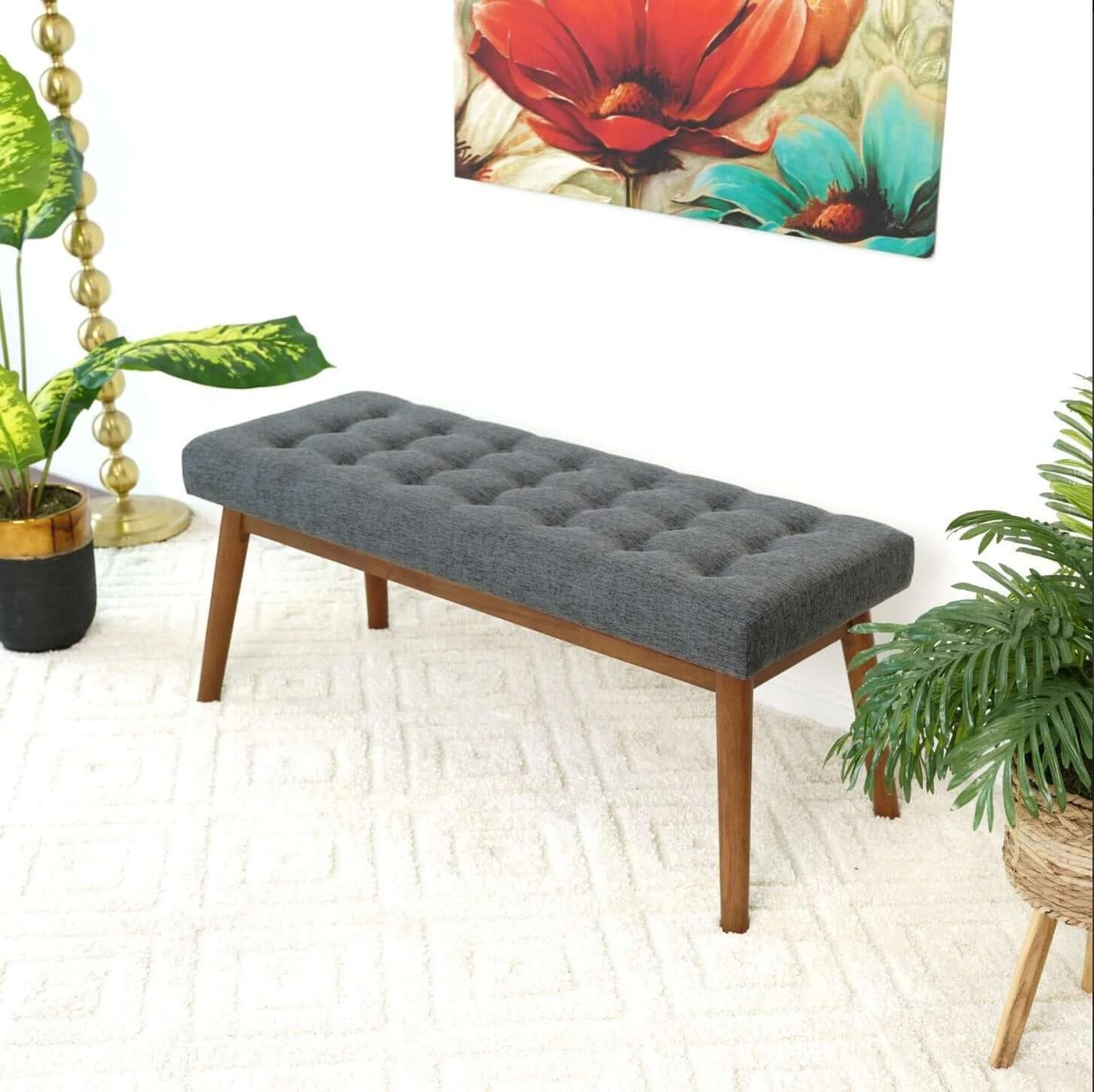 Delilah MCM Tufted Upholstered Fabric Bench - Revel Sofa