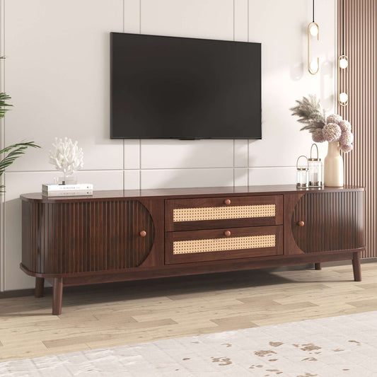 MCM Styled TV Stand Entertainment Center Solid Wood & MDF, Brown 67" - Revel Sofa