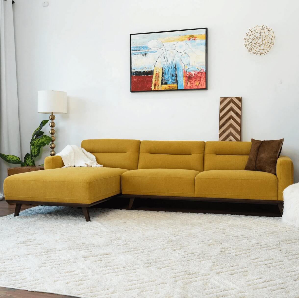 Ella Yellow Linen L-Shape Sectional Chaise Sofa 109" - Revel Sofa