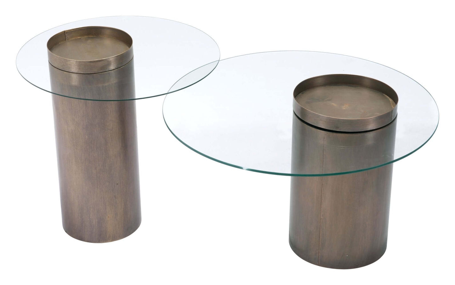 Emi Bronze Cylindrical Base & Round Glass Top End Accent Table 24" - Revel Sofa