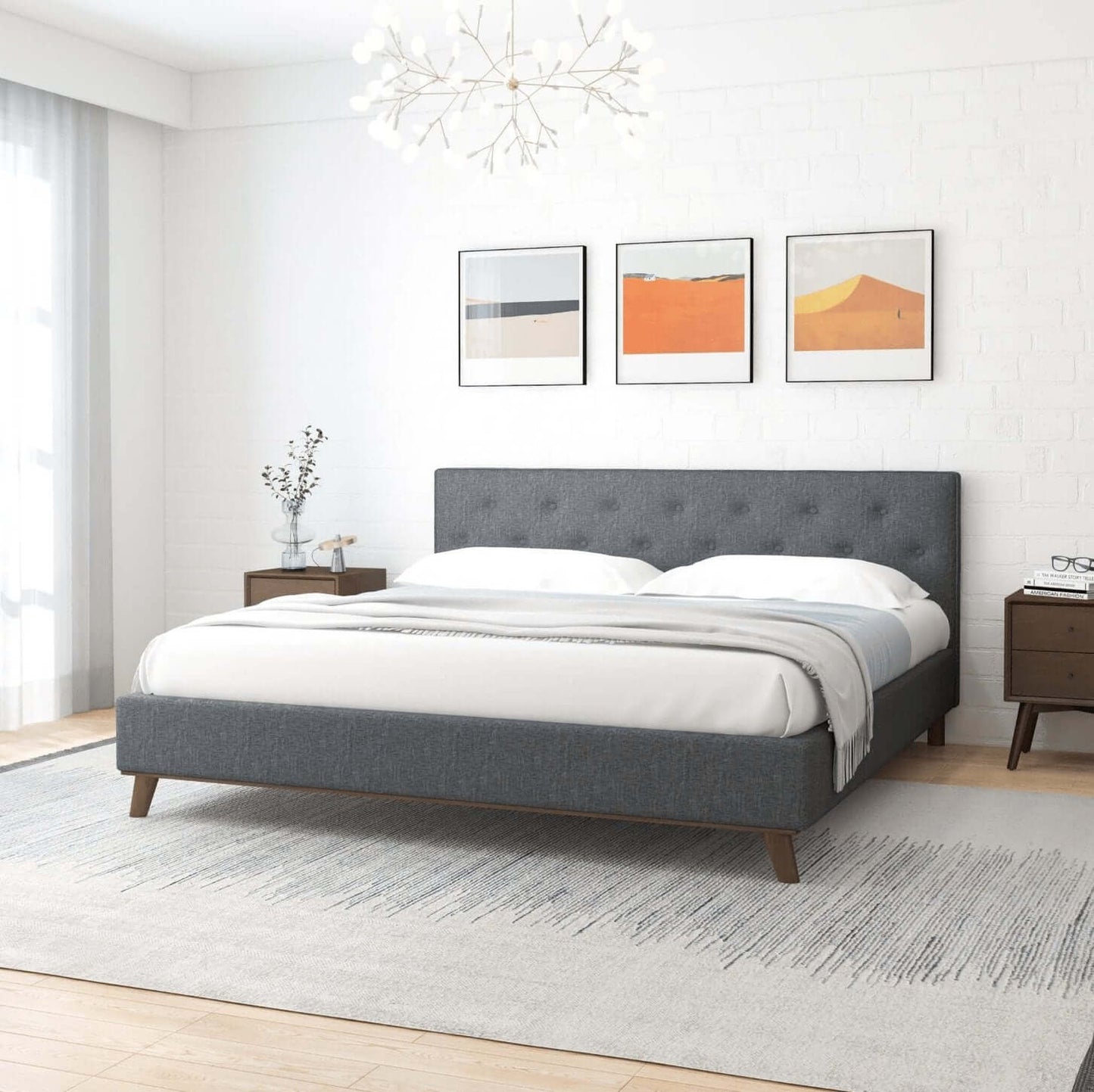 Graceville MCM Style Tufted Upholstered Platform Bed Frame - Revel Sofa