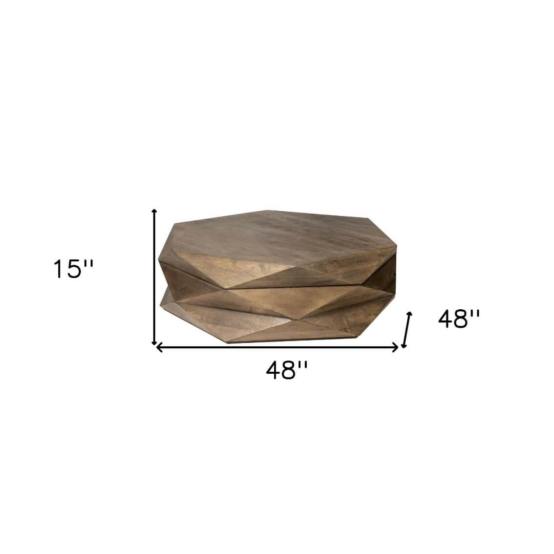 Hexagonal Coffee Table Solid Wood With Storage 48" - Revel Sofa