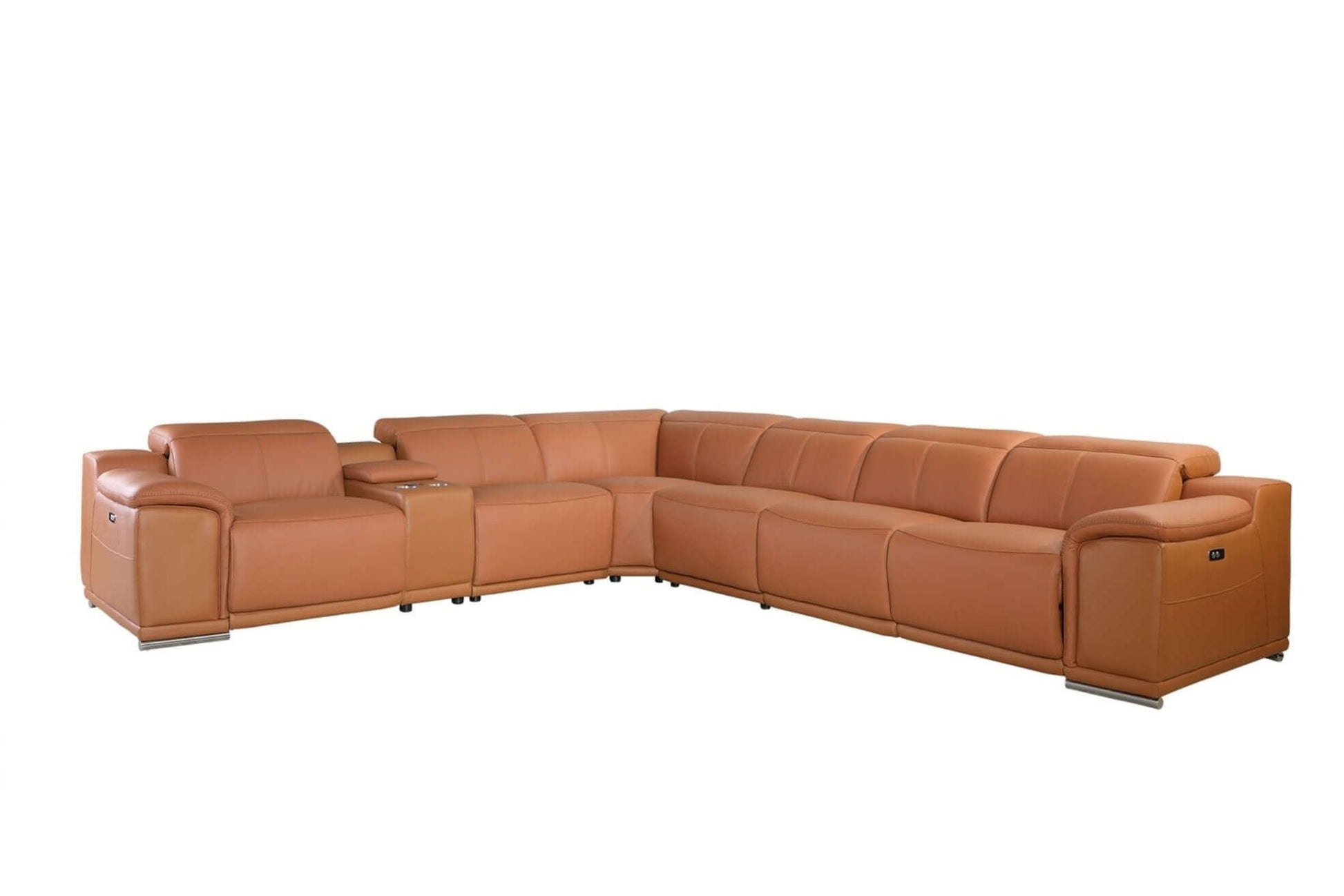Italian Leather Power-Reclining Corner Sectional With Console with Various Size and Color Options