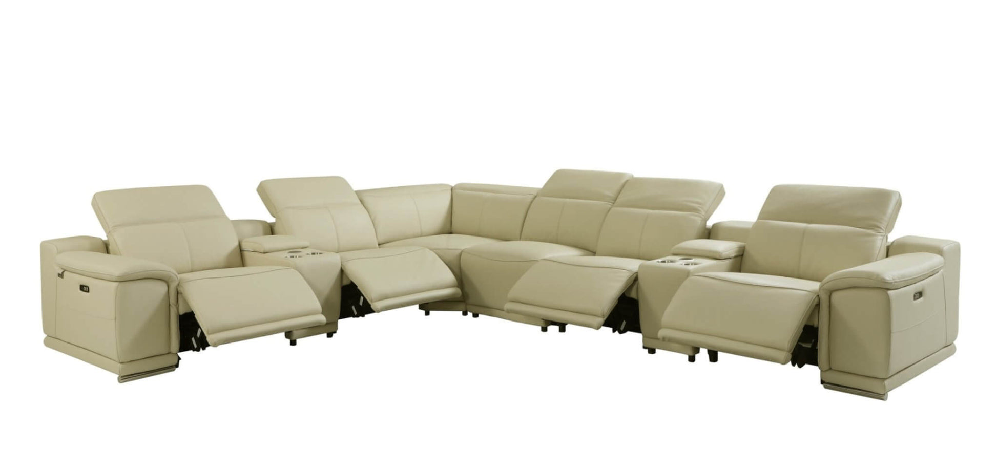 Italian Leather Power-Reclining Corner Sectional With Console with Various Size and Color Options - Revel Sofa