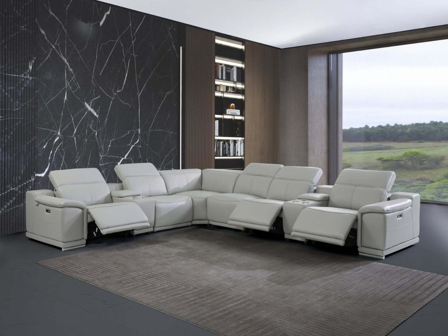 Italian Leather Power-Reclining Corner Sectional With Console with Various Size and Color Options