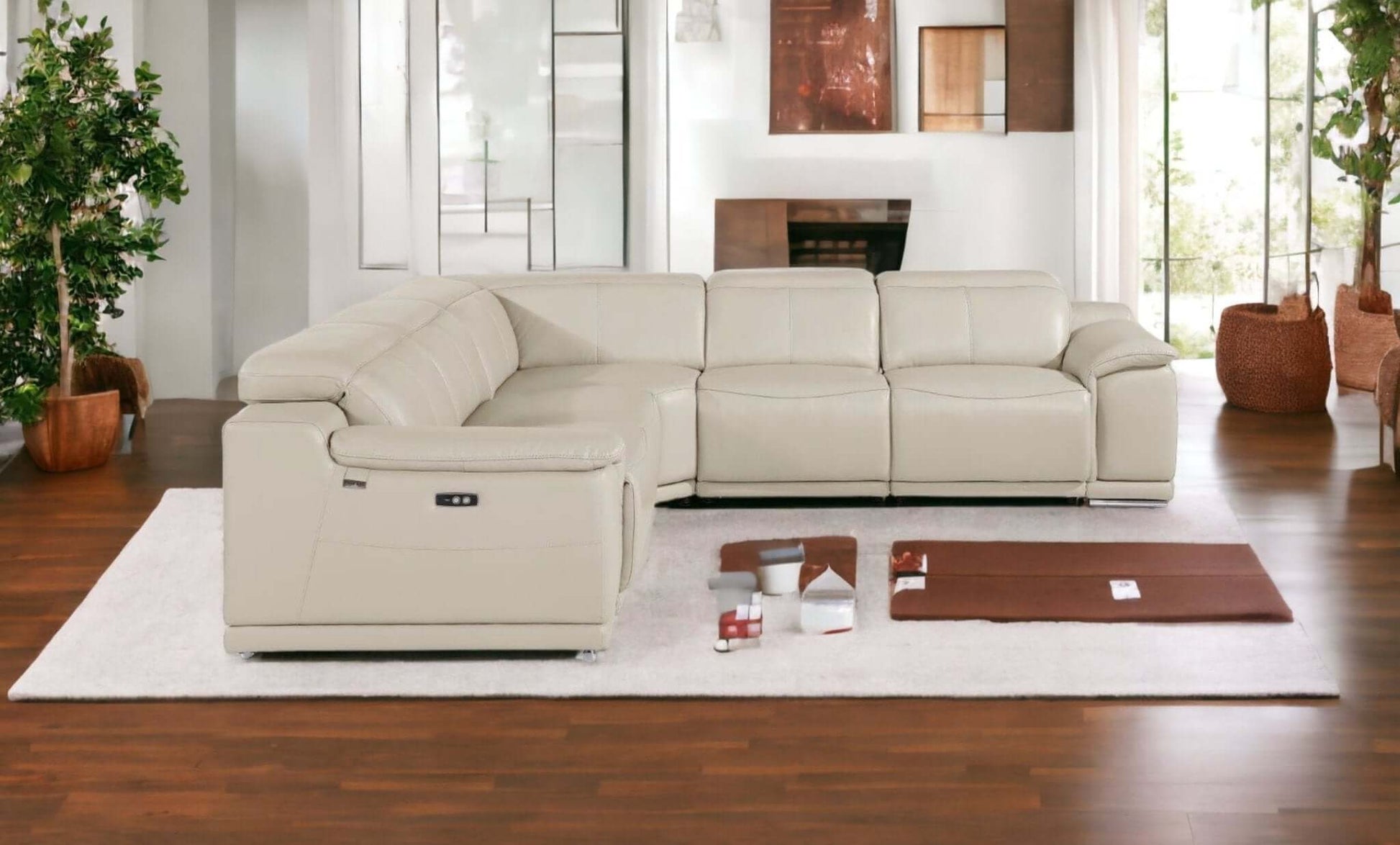 Italian Leather Power-Reclining Corner Sectional With Console with Various Size and Color Options