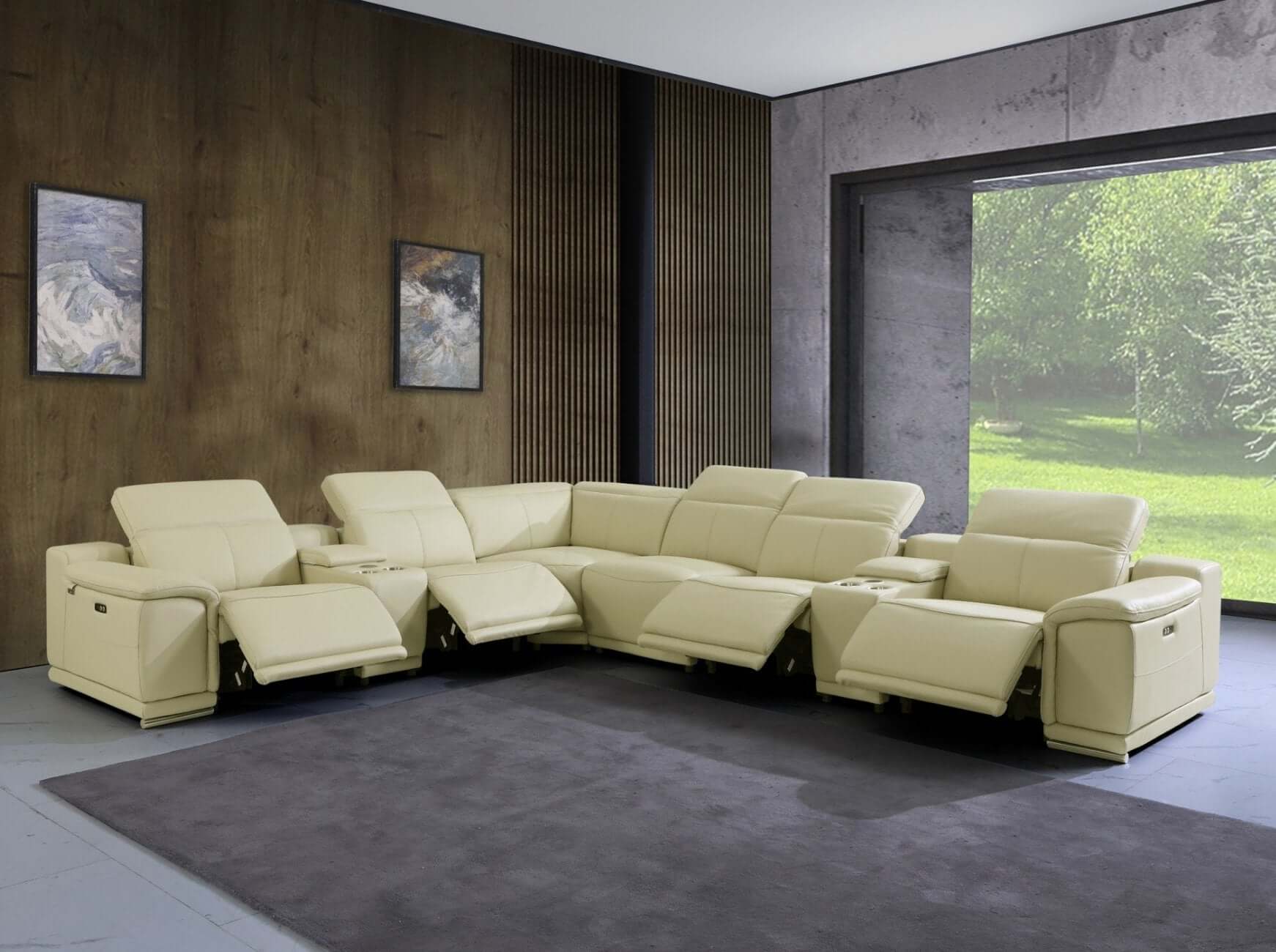Italian Leather Power-Reclining Corner Sectional With Console with Various Size and Color Options