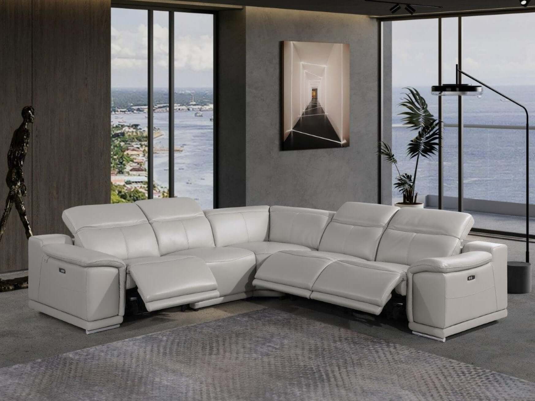 Italian Leather Power-Reclining Corner Sectional With Console with Various Size and Color Options