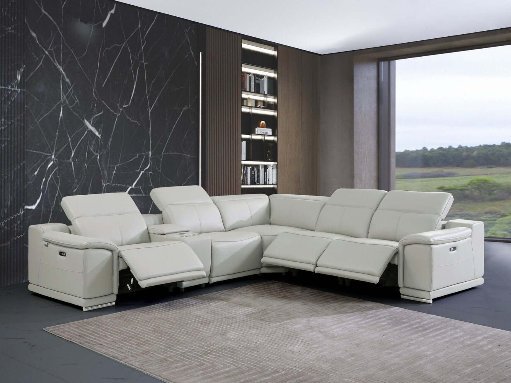 Italian Leather Power-Reclining Corner Sectional With Console with Various Size and Color Options