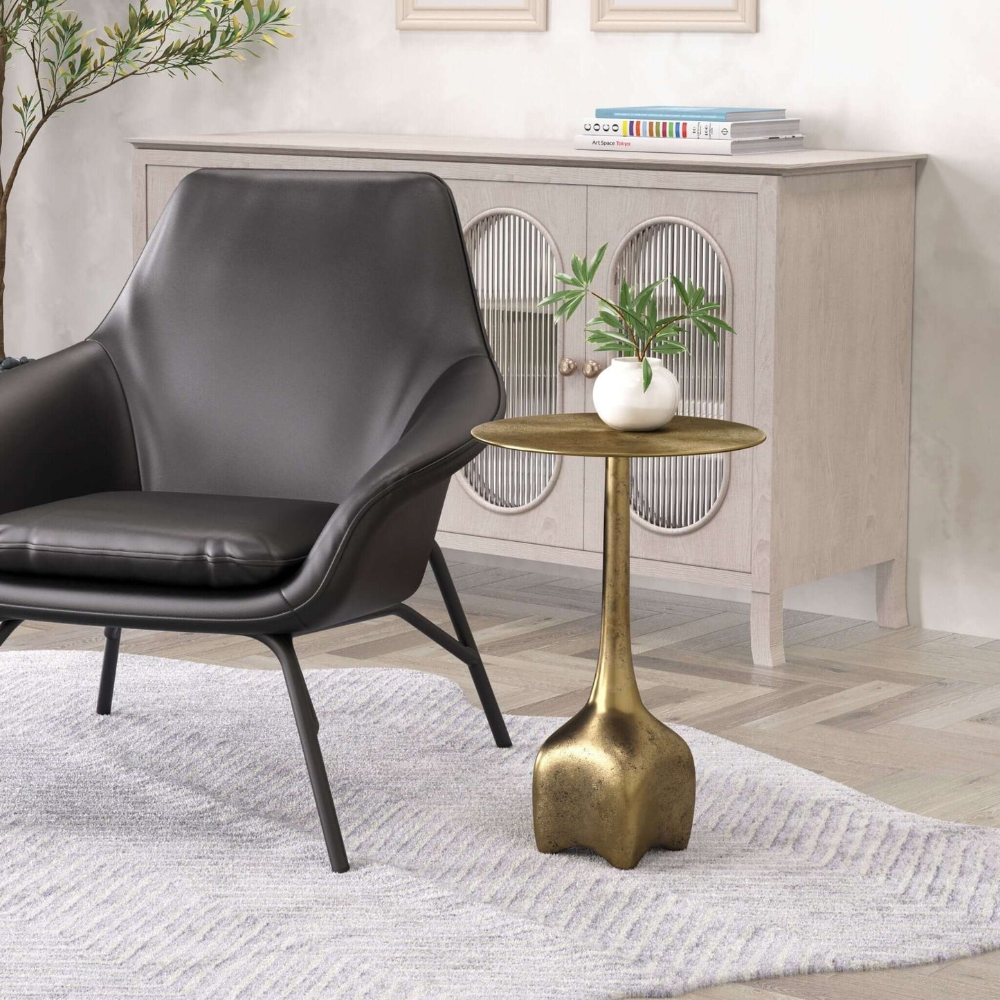 Lexi Metal Round Side End Table in Colors Charcoal or Antique Brass - Revel Sofa
