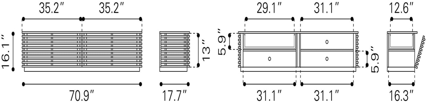 Linea Solid Wood Slatted TV Stand Entertainment Console, Walnut Finish 71" - Revel Sofa