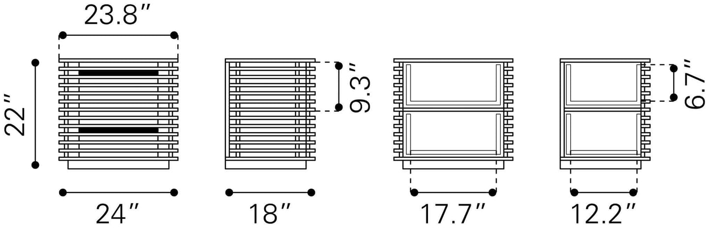 Linea Solid Wood Slatted Scandinavian Design Nightstand in Walnut - Revel Sofa