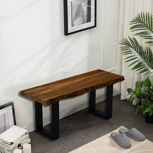 Live Edge Acacia Solid Wood Bench With Black Metal Legs - 43" - Revel Sofa