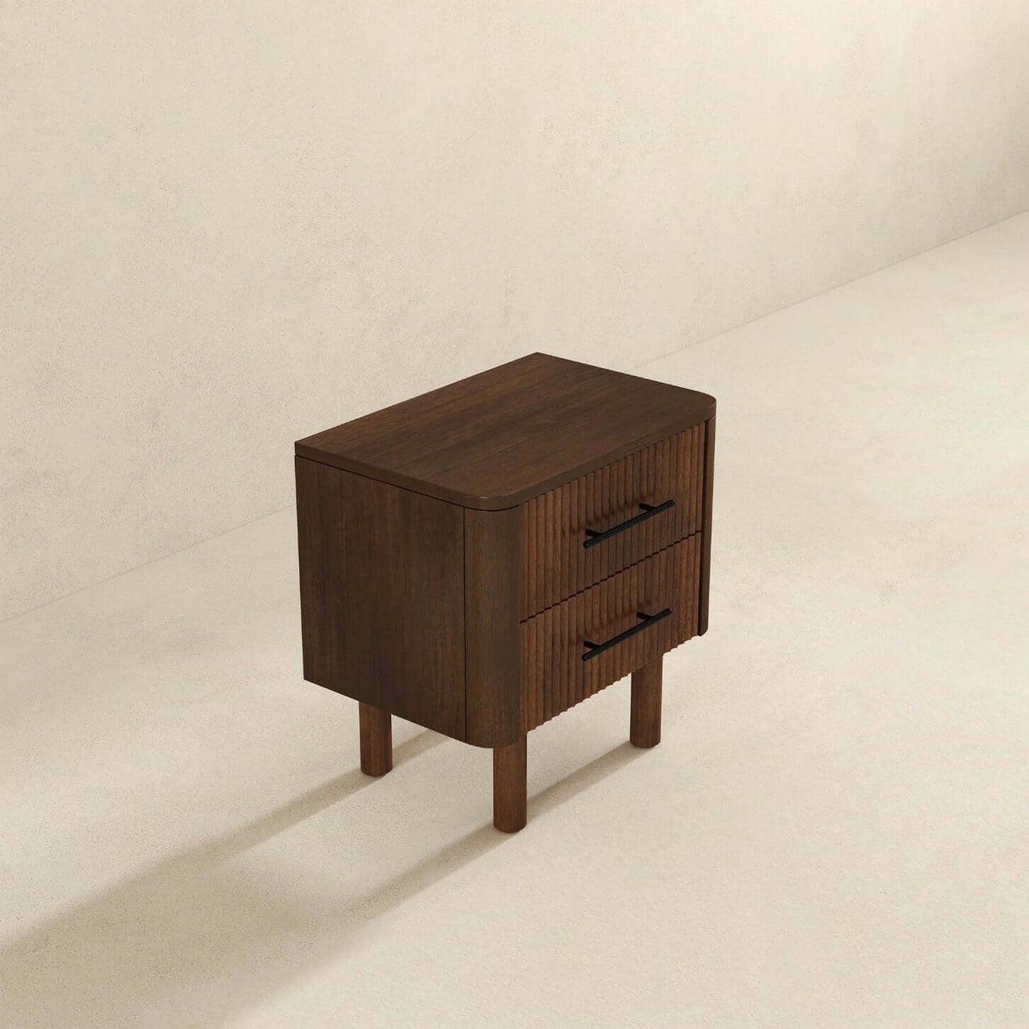 Logan MCM Walnut Bedroom Nightstand With 2 Drawers - Revel Sofa
