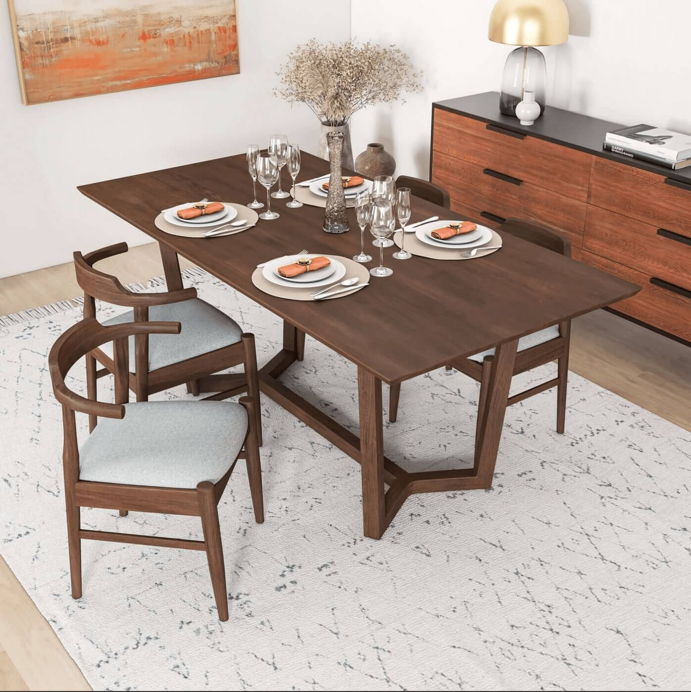 Marina MCM Style Solid Wood Rectangular Dining Table - Revel Sofa