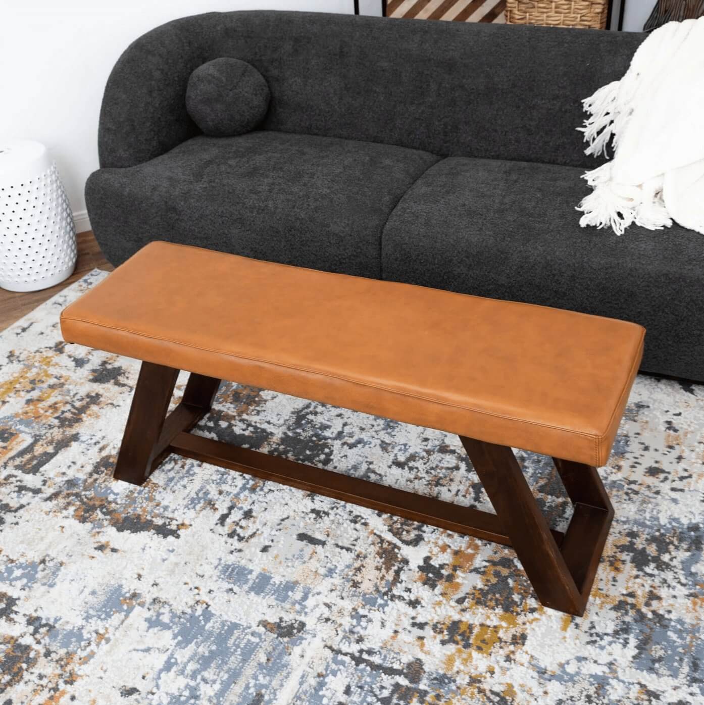 Marley MCM Genuine Leather Wood Bench - Revel Sofa